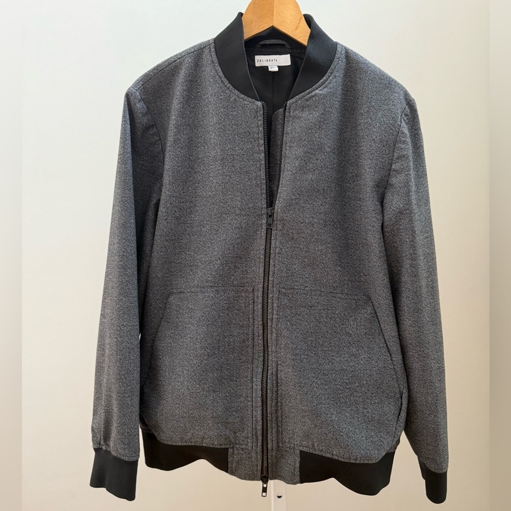 CALIBRATE Men's Melange Black Coal Casual Bomber Jacket Size M